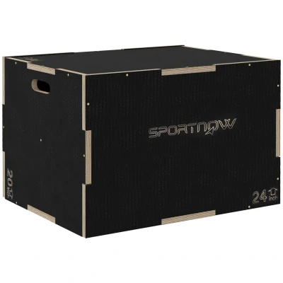 Image of SPORTNOW 3 in 1 Wooden Plyo Box, Anti Slip Plyometric Jump Platform, Step Up Exercise Box with Handle Openings for Home Gym, Workout Training, 51/61/76cm
