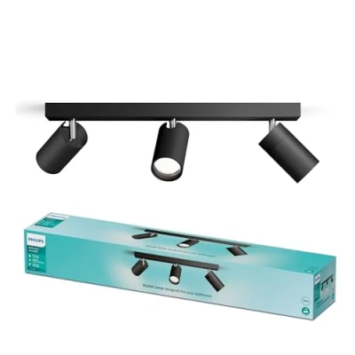 Image of Philips Idris 3 Head spot, GU10 lamp not Included, Black, IP44, Water Resistant