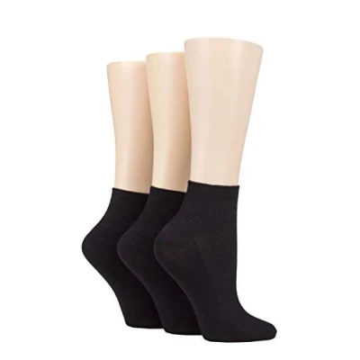 Image of Elle Ladies Ribbed Bamboo Ankle Socks Pack of 3 Black 4 8