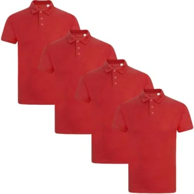 Image of True Face Mens Polo Shirt Plain Tshirt Short Sleeve Summer Work Pique T Workwear Adult Tee Classic Casual Top Red 4 Pack XL