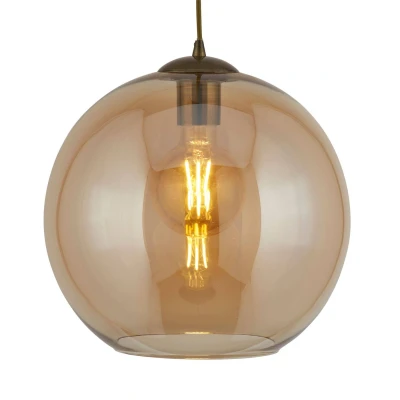 Image of Balls 1 Light Dome Ceiling Pendant Antique Brass, Amber, Glass, E27