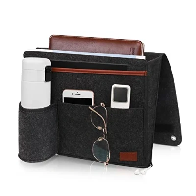 Image of Telaero Bedside Caddy, Storage Caddy Sofa Armrest Organizer, Phone, Tablet, Remote Control magazine Holder with 5 Pockets for Home Dorm Desk