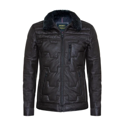 Image of Infinity Leather Mens Quilted Biker Jacket Guayaquil Brown Size 4XL