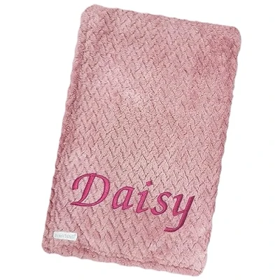Image of JJLC Baby Boy Girl Personalised Blanket Embroidered Name Waffle (Dusky Pink Blanket)