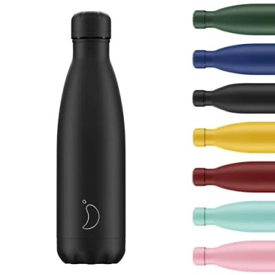 Image of Chilly&#039;s Water Bottle Stainless Steel and Reusable Leak Proof, Sweat Free All Black 260ml
