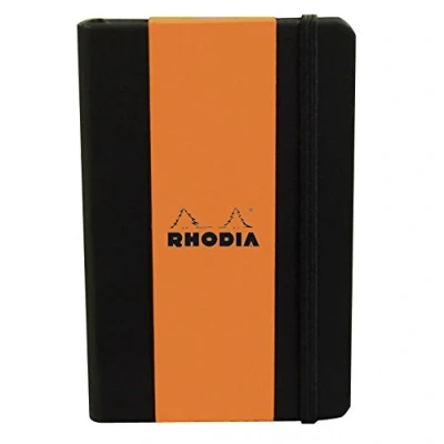 Image of RHODIA 118769C Rigid Notebook Webnotebook Black A5 Dotted Dot 192 pages Clairefontaine Ivory Paper 90 g/m Bookmark, Elastic Closure Faux Leather Cover