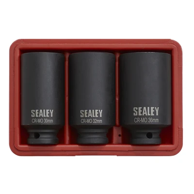 Image of Sealey Impact Hub Nut Socket Set 3pc 12 Point 1/2&quot;Sq Drive