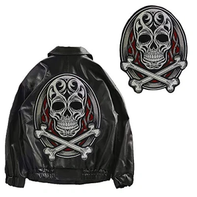 Image of EMDOMO Embroidery Punk Skull Badges Patches DIY Iron on Men Jacket Back Applique