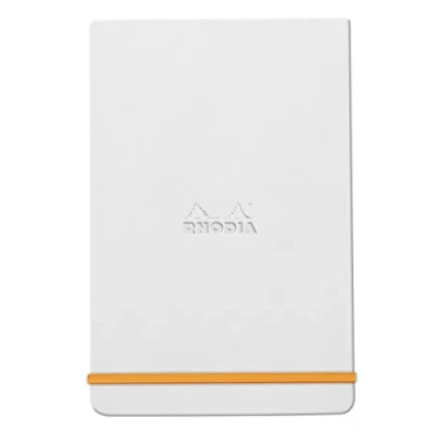 Image of RHODIA 194345C Rigid Notebook Webnotepad White A6 Lined 192 Detachable Pages Ivory Clairefontaine Paper 90 g/m Bookmark, Elastic Closure Faux Leather Cover Rhodiarama
