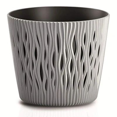 Image of Prosperplast Sandy Round Flower Pot Planter 2 in 1 Including Plastic Plant (189 mm, Creamy)