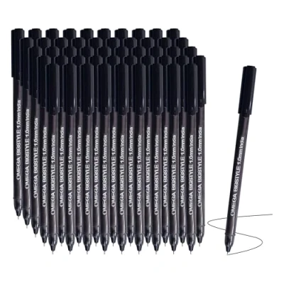 Image of OMEGA BigStyle Ballpoint Pens, BLACK, Medium Point (1.0 mm), Pack of 50, Multipack, Smooth Ball Ideal for School Office Home Everyday Use