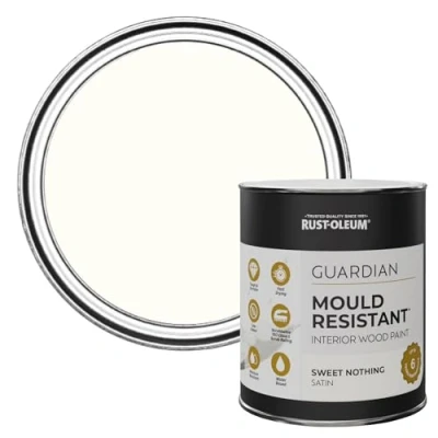 Image of Rust Oleum Pink Guardian Mould Resistant Interior Wood Paint in Satin Finish Sweet Nothing 750ml