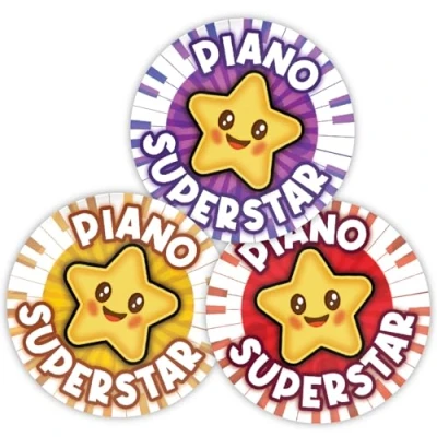 Image of Stone Melon School Reward Stickers 144 Piano Superstar Music 30mm Round Awards Nursery Teachers Parents Children Kids Instrument Lessons