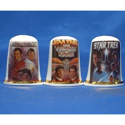 Image of Porcelain China Collectable Thimbles Set of Three Star Trek Movie Posters