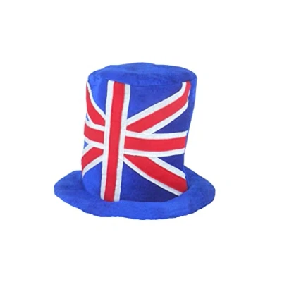 Image of HENBRANDT Adult Union Jack Blue Top Hat Royal Coronation Hats Great British Flag One Size Fancy Dress Costume Accessory Party Supplies Novelty for Men and Women