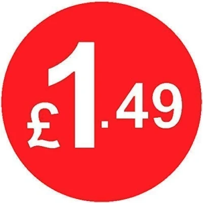 Image of Pack of 500 20mm Price Stickers Choose from 10p to £15 Bright Red Many Prices (£1.49 Red)