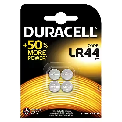 Image of 8 x Duracell LR44 (2 Blister Packs of 4 Batteries) Batteries (A76/V13GA/76A)
