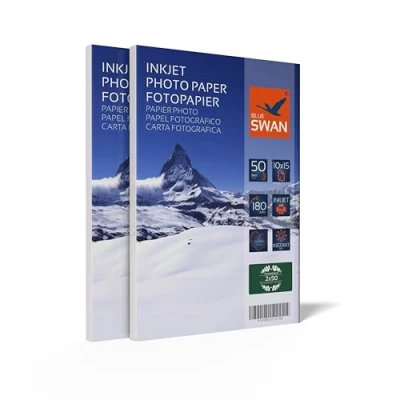 Image of Blue Swan 10x15 Glossy Inkjet Photo Paper, 180gsm, Single Sided Coating, Quick Dry, Water Resistant, Scratch High Color Brightness, 100 Sheets (2 Packs of 50)