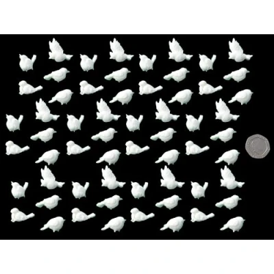 Image of 60 x Edible 3D Bird Birds icing toppers, cake cupcakes decorations (White)