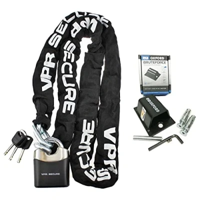 Image of Oxford Brute Force Motorbike Security Ground Anchor VPR Sabre Hard Steel Motorcycle Chain Lock 1.8m Black