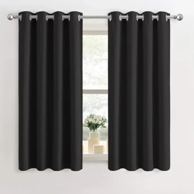 Image of Imperial Rooms Blackout Eyelet Curtains for Living Room 46x54 inch Dropt Thermal Insualted Grey Curtain Window Treatments Super Soft Black Out Pair Panels with Two Tie Backs