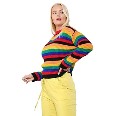 Image of Crazy Girls Womens Ladies Baggy Long Sleeve Knitted Plain Chunky Top Sweater Jumper S XL (S/M, Rainbow)