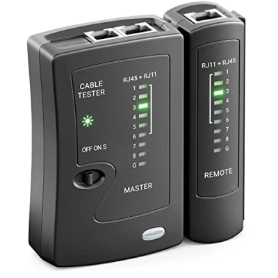 Image of delEYCON Network Cable Tester, RJ11/RJ12/RJ45 ISDN LAN Patch Wiring Tester Checker Black