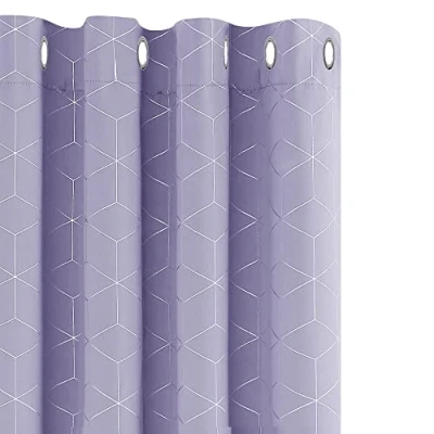 Image of Deconovo Thermal Insulated Curtains, Eyelet Foil Printed Diamond Blackout Curtains for Living Room, 46 x 90 Inch(Width Length), Light Pruple, Two Panels