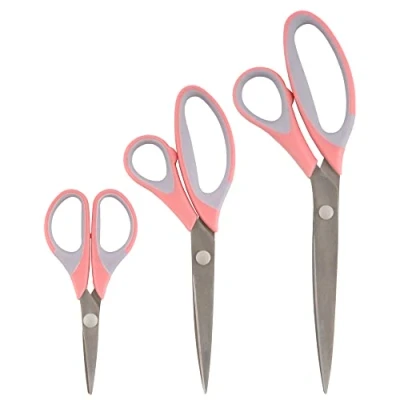 Image of BambooMN Titanium Softgrip Scissors Set for Sewing Arts Crafts Office Jubilee Yarn 1 of 3 Pink