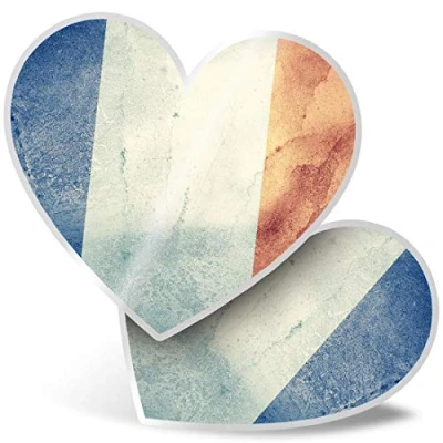 Image of 2 x Heart Stickers 7.5 cm Vintage Effect French Flag France Fun Decals for Laptops,Tablets,Luggage,Scrap Booking,Fridges, #16408