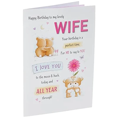 Image of Piccadilly Greetings Cute Birthday Card Wife 9 x 6 inches