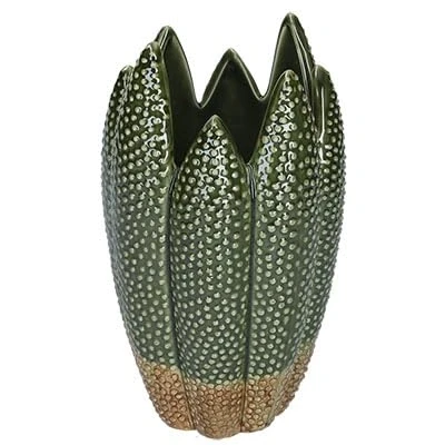Image of Gisela Graham Green Ceramic Cactus Decorative Vase, 23cm