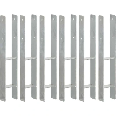 Image of vidaXL Fence Anchors 6 pcs Silver 9x6x60 cm Galvanised Steel