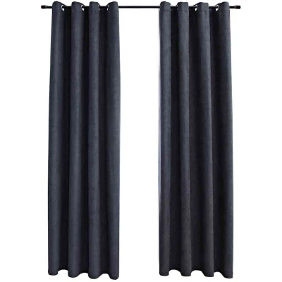 Image of vidaXL Blackout Curtains with Metal Rings 2 pcs Anthracite 140x175 cm