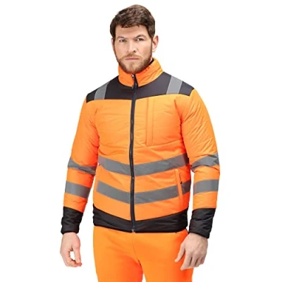 Image of Regatta Professional Men&#039;s Waterproof Hi Vis Baffle Jacket Orange Navy, Size: 3XL