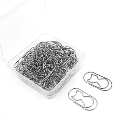 Image of 50Pcs Paper Clips, Cat Office Supplies Bookmark Creative Animal Shaped Large Clips for School Home Desk Organizers (Silver)