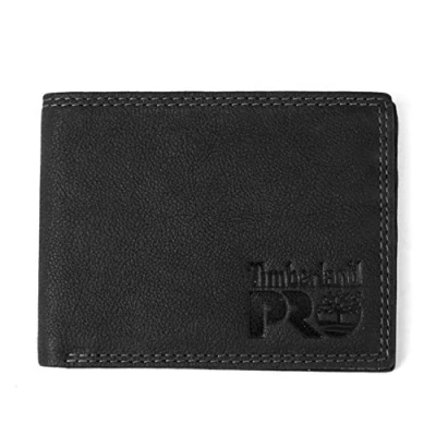 Image of Timberland PRO mens Slim Leather Rfid Bifold With Back Id Window Wallet, Black/Bullard, One Size UK