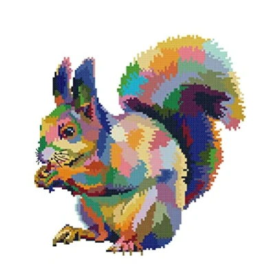 Image of Awesocrafts Cross Stitch Stamped Kits Color Squirrel Easy Patterns Stitching Embroidery Needlework Kit Supplies (Squirrel)