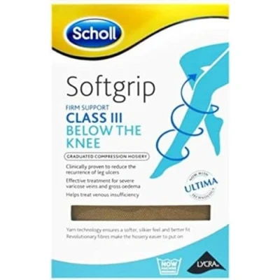 Image of Scholl Softgrip Ultima Class III Compression Stockings for Women Below The Knee, Open Toe Natural High Strength Varicose Veins, Oedema, Swelling, Swollen Legs, and Circulation