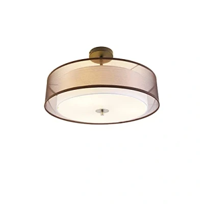 Image of Qazqa Modern Ceiling Lamp I Flush Light Brown with White 50 cm 3 Lights Drum Duo Suitable for LED E27 Fabric Living Room Kitc