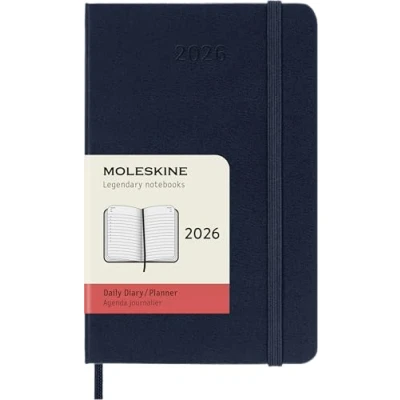 Image of Moleskine Daily Planner, Agenda 2026 12 Months, With Hard Cover and Elastic Closure, Pocket Size 9x14, Blue Color