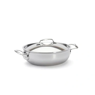 Image of De Buyer AFFINITY 5 layer stainless steel curved chain with lid 28 cm Made in France, PFAS free, quick rise C, 18/10 steel, suitable for all heat sources and ovens,