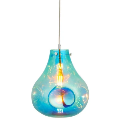 Image of Perugia Single Pendant Ceiling Lamp, Petrol Metallic Glass, Chrome Plate