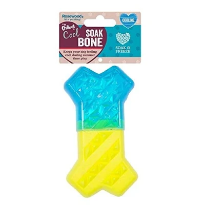 Image of Rosewood Chillax Cool Soak Bone Dog Toy (One Size) (Yellow/Blue)