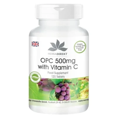 Image of OPC 500mg with Vitamin C, Vegan, 120 Tablets HERBADIREKT by Warnke Vitalstoffe German Pharmacy Quality