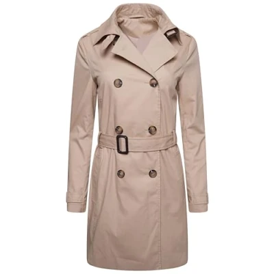 Image of Elle Womens Tina Double Breasted Trench Coat in Stone Cotton Size 14 UK
