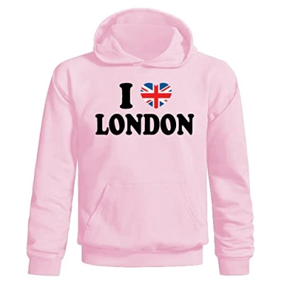 Image of Flip Youth Kids Childrens I Love London Union Jack Heart Pullover Hoodie Baby Pink 9 11 Years (L)