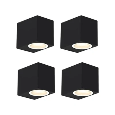 Image of Qazqa Outdoor Set of 4 Modern Wall Lamp I Lights Black IP44 Baleno Garden Suitable for LED GU10 1 Light Aluminium