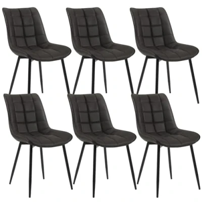 Image of WOLTU Dining Chairs Set of 6 pcs Kitchen Counter Lounge Leisure Living Room Corner Brown Faux Leather Reception with Backrest and Padded Seat