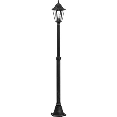 Image of Eglo Navedo Outdoor Floor Lamp, 6 Panel Lantern Lights Made in Cast Aluminium and Glass, Coloured Black Silver Patina, E27 Socket, H:200cm, IP44